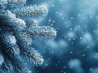 Wall Mural - winter's serene beauty captured in a minimalistic background, featuring fir tree branches dusted with snow, complemented by ample copy space for text or design
