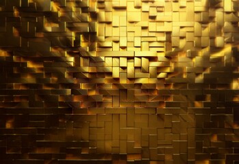 Poster - A wall of gold blocks with a textured surface.