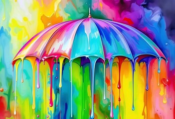 Wall Mural - watercolor umbrella on dark background. various colors of umbrella set in vector art.