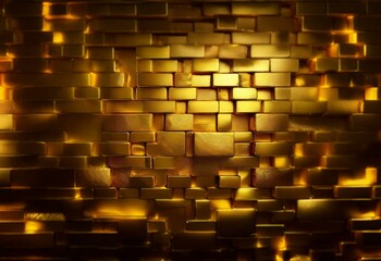 Poster - A textured wall of shiny, golden rectangles arranged in a staggered pattern.