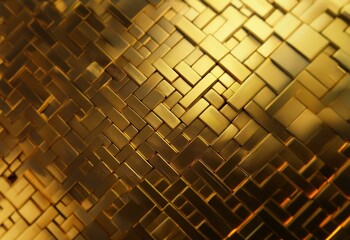 Poster - A close-up of a diagonal pattern of shiny gold rectangular blocks.