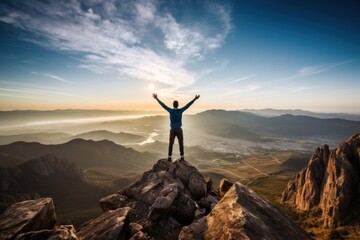 Poster - Happy man mountain portrait adventure.