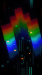 Poster - abstract rainbow colored geometric shapes with glowing digital light glitch effects background vertical format