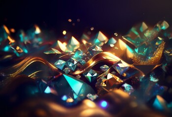 Poster - Abstract background of shimmering blue and gold crystals, glowing and reflecting light.