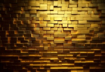 Poster - A wall of rectangular blocks, each with a golden metallic sheen, creates a modern and abstract background.
