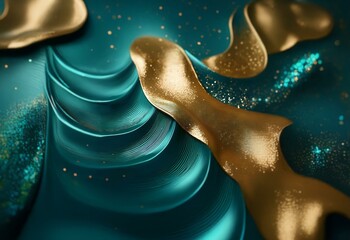 Poster - Abstract background with teal and gold swirls and sparkles.