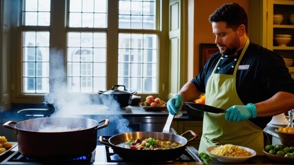 man cooking in kitchen