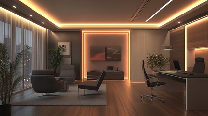 Sticker - Modern Elegant Office Interior with Warm Lighting