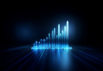 Aufkleber - A blue glowing line graph with rising bars in a dark setting.