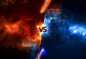 Aufkleber - Red and blue energy collide in a clash of contrasting forces. The word 
