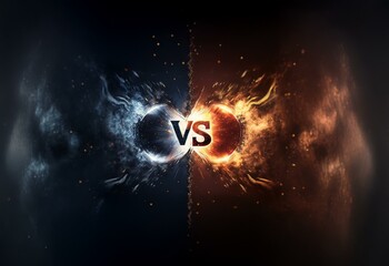 Aufkleber - Two glowing orbs with sparks emitting, on a black background, divided by a dividing line, with the word 