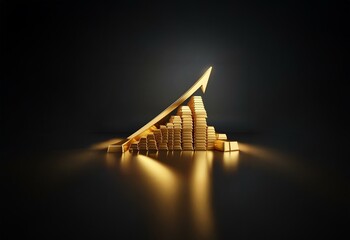 Poster - A golden arrow pointing upward rests on top of a stack of gold bars.