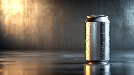 Fototapete - Artistic representation of an empty soda can beautifully lit to highlight its metallic sheen The can sits alone on a reflective surface creating an intriguing contrast with its surroundings
