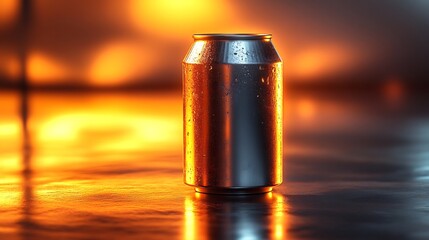 Fototapete - Artistic representation of an empty soda can beautifully lit to highlight its metallic sheen The can sits alone on a reflective surface creating an intriguing contrast with its surroundings