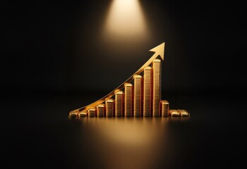 Poster - A golden arrow ascends a bar graph of stacked gold bars.