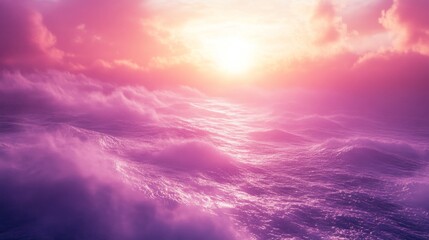 Poster - A beautiful pink and purple sky with a sun in the background