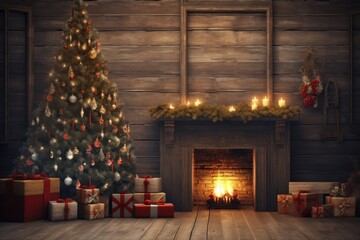 Poster - Christmas background christmas fireplace hearth.