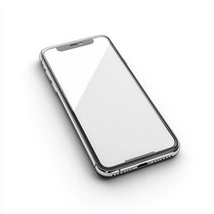 Fototapete - Elegant smartphone mockup set against a pure white background with a blank screen and gentle shadow The design symbolizes modern technology and connectivity providing ample copy space for branding