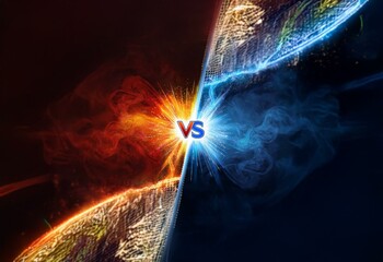 Aufkleber - Abstract  illustration of clashing red and blue with a sparkling 