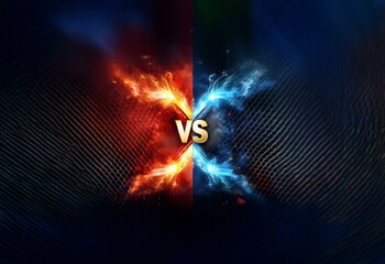 Aufkleber - Abstract background with glowing red and blue streaks.  The streaks appear to be coming from opposing sides of a dark, hexagonal patterned background.  The word VS is in the center of the image.
