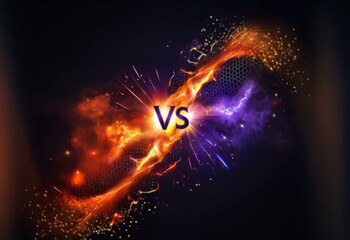 Aufkleber - A clash of two abstract forces, orange and purple, with glowing lines and sparks creating a dynamic and vibrant visual.