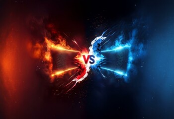 Aufkleber - A digital illustration depicting a clash between fire and ice, with a glowing grid in the center.
