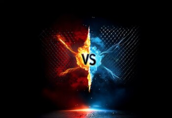 Poster - A black background with a metal fence in the center, fiery red on the left, and icy blue on the right.
