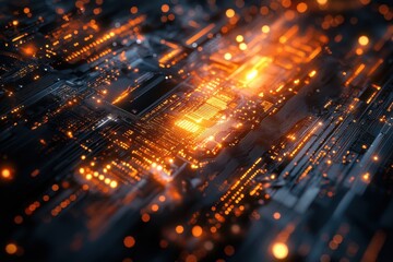 Poster - Abstract digital artwork featuring glowing circuit board patterns and interconnected lines at night