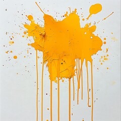 Poster - Intense yellow ink stain captured on a white backdrop with paint splatters cascading around it The bright color adds vibrancy and warmth creating an eyecatching focal point in the composition