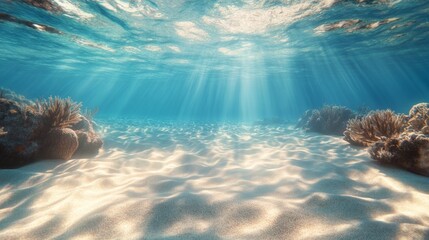 Poster - A beautiful underwater scene with sunlight shining through the water