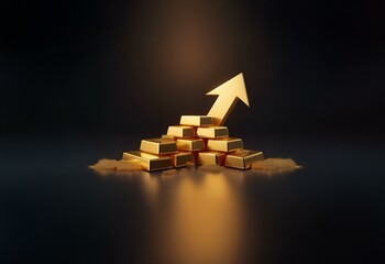 Poster - A golden arrow points upward, resting on a stack of gold bars, indicating growth and prosperity.