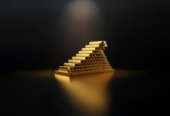 Poster - A pyramid of gold bars sits on a black surface, illuminated by a soft light.