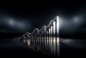 Poster - A silver bar graph rises upward in a dark room with light reflecting off its surface and the floor below.