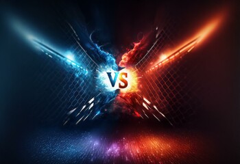 Aufkleber - A glowing versus symbol is surrounded by blue and red bursts of energy against a dark background.