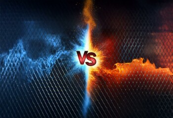 Aufkleber - A wire fence is split in two, one side is engulfed in blue smoke and the other is engulfed in orange flames. The word 