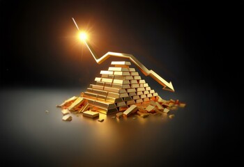 Poster - A gold pyramid is collapsing as a golden arrow points downward.
