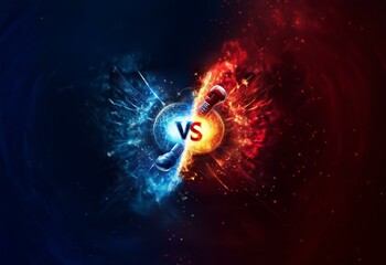 Aufkleber - A digital illustration of two opposing forces represented by boxing gloves, one engulfed in blue flames and the other in red.