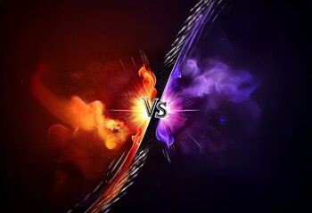 Aufkleber - A fiery orange and purple smoke cloud with glowing lines and a VS symbol in the middle.
