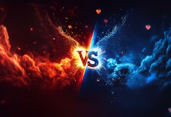 Aufkleber - Fiery red and electric blue clouds clash against a dark background with a glowing 