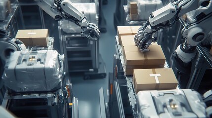 Poster - Robots Handling Packages in Modern Warehouse Setting