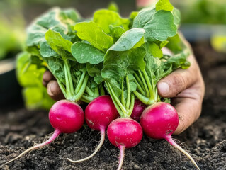 Fresh organic radish in  hand