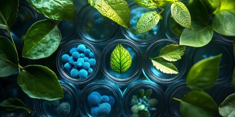 Wall Mural - Vibrant branding palette for a modern life sciences company, emphasizing shades of blue and green for a fresh, innovative identity