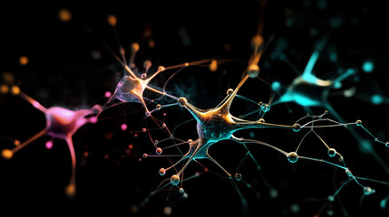 Poster - An intricate neural network displays connections and interactions of artificial intelligence in vibrant colors