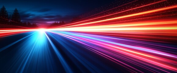 Poster - the background is black and futuristic. neon lines, glow, neon shapes, pink and blue glow.
