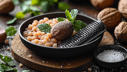 Poster - Sweet dessert bowl with fresh fruit and mint leaf generated by AI