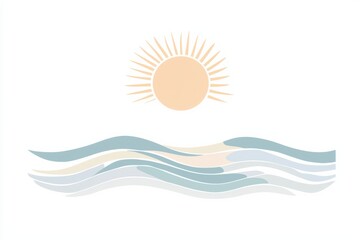 Sticker - Soft sunlight emerges above smooth waves, creating a peaceful atmosphere that invites reflection and relaxation by the shoreline. Generative AI