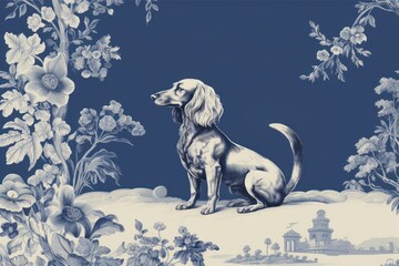 Poster - Dachshund wallpaper painting pattern.