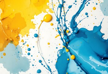 Wall Mural - drops of colored gouache on a white surface