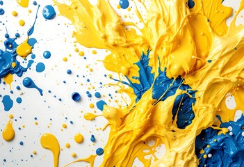 Wall Mural - drops of colored gouache on a white surface