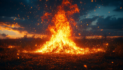 Wall Mural - glowing flame burning bright in the dark night generated by ai